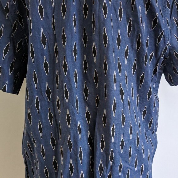 J. Crew Classic Button Up Shirt Retro Camp Collar Geometric Ikat Linen Cotton - Picture 3 of 5